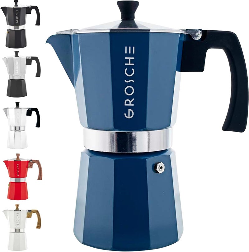 GROSCHE Milano Stovetop Espresso Maker Moka Pot 9 Espresso Cup, 15.2 oz, Blue. Stove top Coffee Maker Moka Italian Espresso greca Coffee Maker Brewer Percolator - Image 1